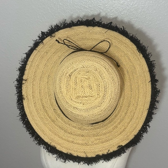 Tommy Bahama Straw Sun Hat Black Fringe Trim Wide Brim OS Adjustable Beach Vaca main image 6